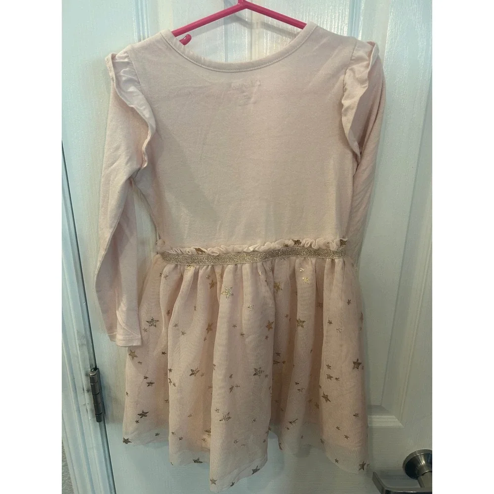 Cat & Jack Tutu Dress Pink Gold Star Ruffle Long Sleeve Girls 4T Party Holiday